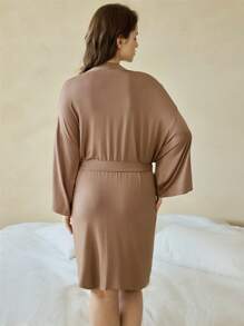 Ocili Leisure Plus Size Leisure Ultra Soft Robe, Silky & Breathable, Pairs Well With All Basics - Khaki - View 2