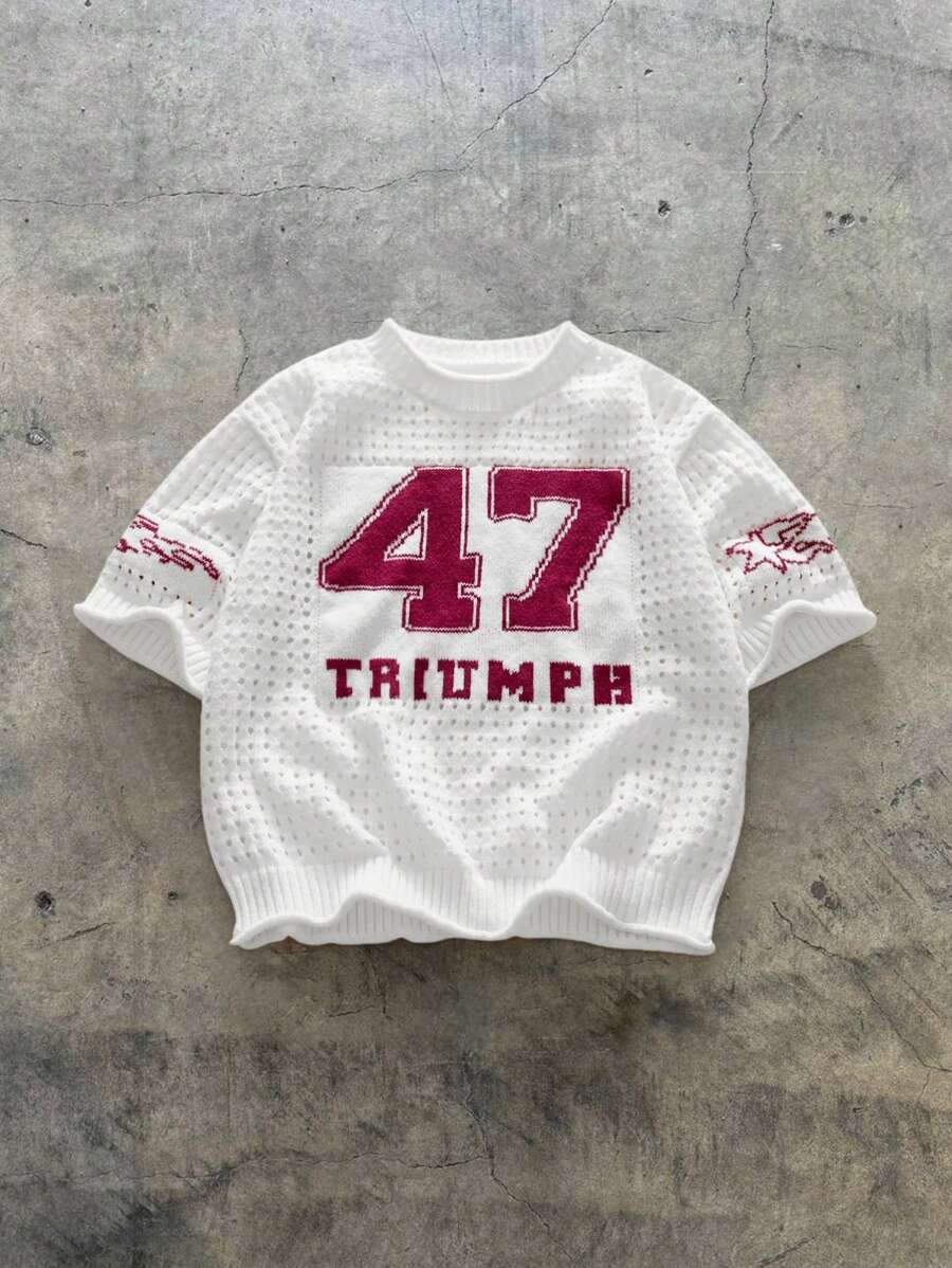 Manfinity VCAY Number Graphic Print Short Sleeve Men's Knit Top - White - View 1