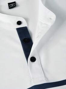 Manfinity Homme 男士立领条纹休闲/工作短袖 Polo 衫