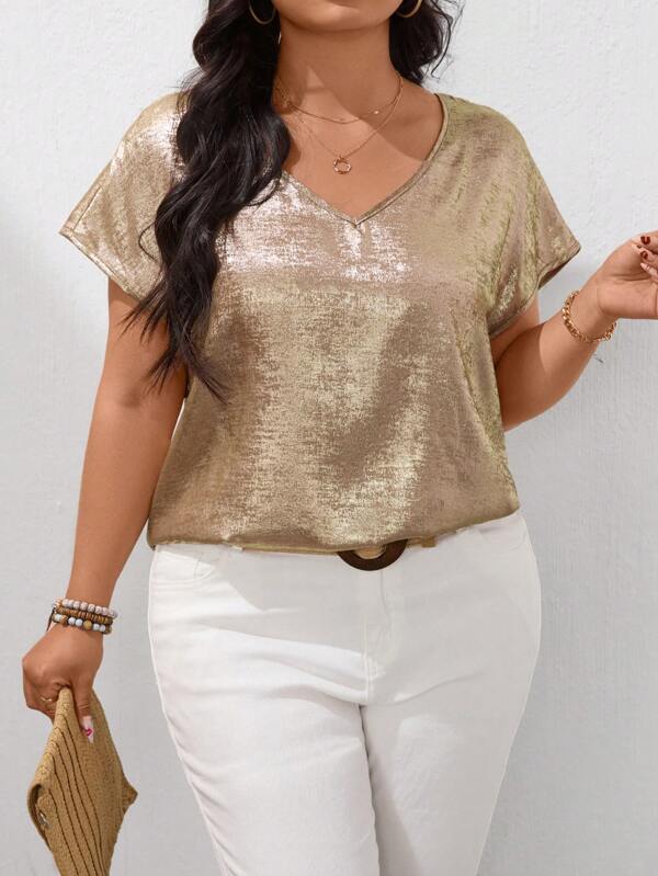 EMERY ROSE Koszula damska z dekoltem w serek w dużych rozmiarach, minimalistyczna moda, codzienny ubiór, bluzka damska z dekoltem w serek Lunessa