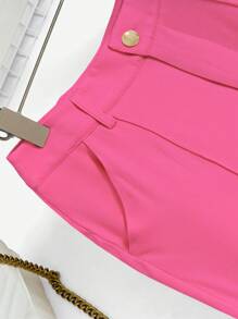 SHEIN Clasi Women's Solid Color Button Decorated Pants, Fashionable For Summer - Hot Pink - View 5