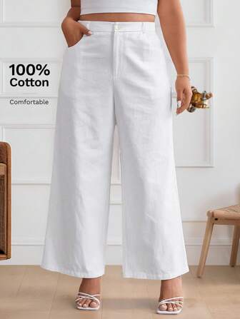 SHEIN Frenchy 女性加大尺碼簡約純色日常褲