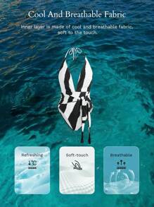 MOTF PREMIUM 夏季海滩度假拼色吊带连体泳衣 - 黑與白 - 查看 7