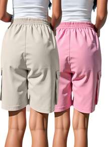 Women's Summer Casual Solid Color Cargo Shorts - Multicolor - View 2