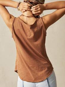 Bohemela Áo ba lỗ dệt kim cổ tròn bó sát màu trơn cơ bản dành cho nữ - màu nâu - Xem 6