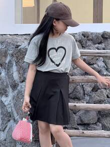 DAZY Girls Fashion Set: Short Sleeve Knit Top + Skirt, Summer - Grey - View 6