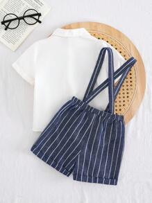 Cozy Pixies 2pcs Baby Boy Outfits: Bowknot Collar Short Sleeve Shirt And Elastic Waist Shorts Suit Set
