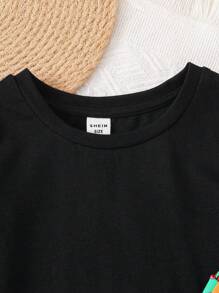 SHEIN Young Girl Solid Tee & Print Belted Wide Leg Pants Leopard Print Pantscheetah Print Pantscasual Two Pieces Set - Hot Pink - View 2