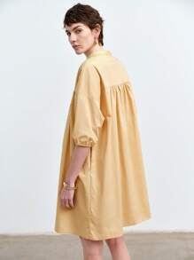 Aalyst Vestido corto casual y holgado con cuello en V, mangas abullonadas, hombreras, volantes y bolsillos, adecuado para vacaciones, citas, bodas, festivales de música, verano