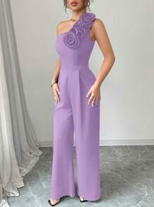 Rafferiza 女士优雅花卉 3D 阔腿连体裤 - 淡紫色 - 查看 3