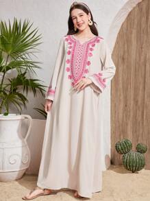 SHEIN Leap Crew Apricot Pattern Print Long Robe, Teen Girls Summer Vacation Wear, Spring/Summer - Apricot - View 3