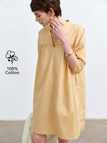 Aalyst Vestido corto casual y holgado con cuello en V, mangas abullonadas, hombreras, volantes y bolsillos, adecuado para vacaciones, citas, bodas, festivales de música, verano