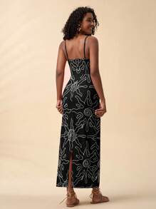 Travachic Women's Boho Maxi Dress: Black Sleeveless Spaghetti Strap Woven Fabric Dress With Twist Front Detail And Cutout Waist - Black - View 3