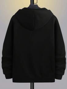 RueChic Men's Casual English Graphic Zip-Up Hoodie - Black - View 2
