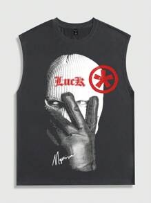 ROMWE MEN Street Life Camiseta de tirantes de verano con estampado de retrato para hombre