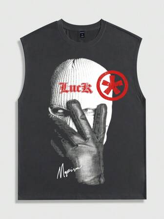 Street Life Men's Portrait Print Crew Neck Summer Sleeveless Tank Top