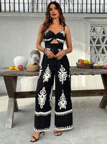 SHEIN VCAY Mono holgado con estampado floral sin mangas, estilo vacacional para mujeres