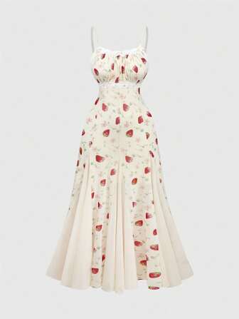 Kawaii Elegant Christmas Strawberry All-Over Print Fitted Mermaid Dress