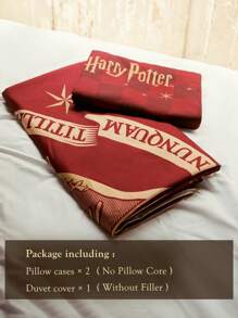 HARRY POTTER X SHEIN Letter & Graphic Print Red Down Comforter Duvet Covers Set, Gifts