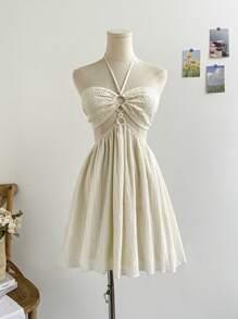 Soleia 女士杏色露背迷你连衣裙，夏季假日海滩/公园度假装