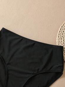 SHEIN 女士纯色镂空海星装饰抹胸式高腰打结泳衣，两件套泳衣套装，适合海滩度假 - 黑色 - 查看 7