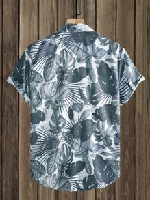 Manfinity RSRT Men's Vacation Tropical Plant Print Short Sleeve Single-Breasted Shirt Men Beach Shirts