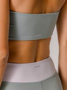 Aralina Leisurwear Ruched Bandeau Drawstring Crop Top And Color Block High Waist Biker Shorts Workout Two Pieces Set