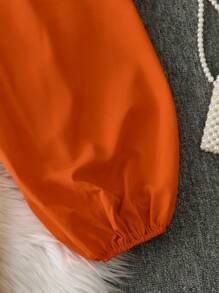 女式纯色长袖衬衫和长裤两件套，夏季时尚 - 橘色 - 查看 4
