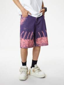 Manfinity EMRG Quần short denim rộng rãi giặt thường ngày cho nam - Màu tím - Xem 3
