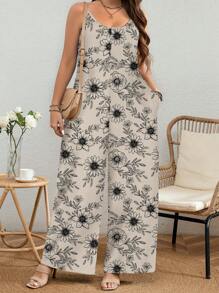 EMERY ROSE Plus Size Casual Ditsy Floral Hand-Drawn Prints Romper, Suitable For Summer - Multicolor - View 4