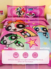 THE POWERPUFF GIRLS X SHEIN 3er Set süßer beidseitig bedruckter Bettwäsche-Set mit Herz-Cartoon-Motiv