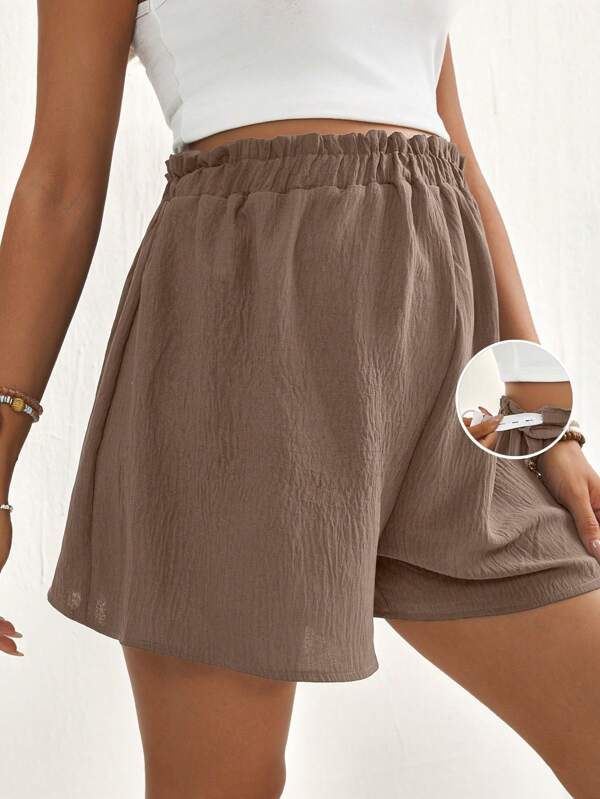 SHEIN Mutterschafts-Shorts aus unifarbener Viskose mit verstellbarer Taille, locker und lässig