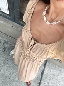 Siren Gaze Women's Solid Color Front Tie Waist Pleated Dress,Vacation Outfits Women,Summer Dresses For Women