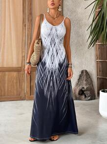 SHEIN Clasi Vacation Style Floral Print Atmosphere Backless Bodycon Dress | V-Neck Sleeveless Printed Dress For Summer | Tie-Dye Pattern Loose Casual Dress | Vacation Dress | Beach Dress | Knit Dress | Tie-Dye Print Spaghetti Strap Dress