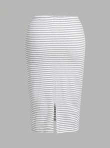 Comfortcana Plus Size Women's Casual Striped A-Line Skirt - Light Grey - View 2