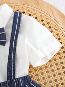 Cozy Pixies 2pcs Baby Boy Outfits: Bowknot Collar Short Sleeve Shirt And Elastic Waist Shorts Suit Set