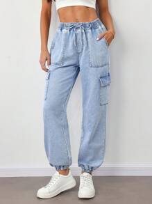 SHEIN Tall 女式宽松工装牛仔裤，蓝色牛仔裤，女式运动裤，女式工装裤，宽松裤，筒形裤，宽松牛仔裤，女式阔腿裤，女式夏装