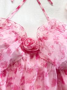 Soleia 女士度假情人节粉色浪漫荷叶边碎花露背上衣 - 淺粉色 - 查看 7