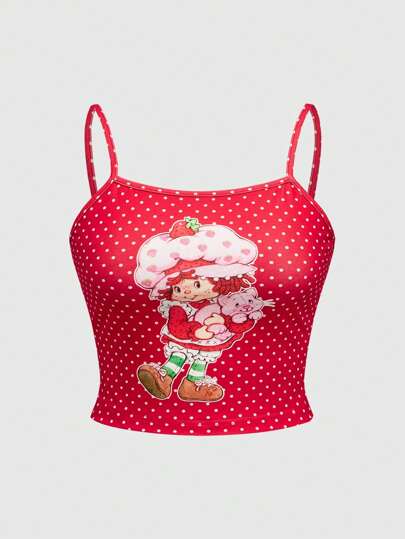 Plus Size Retro Cute Portrait Polka Dot Print Camisole Top