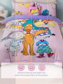 Nick 90s X SHEIN Cartoon Print Reversible Duvet Cover Set