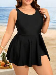 Swim Lushoire Tuta estiva a tinta unita casual da spiaggia da donna, costume da bagno intero, taglie forti