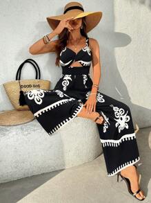 SHEIN VCAY Mono holgado con estampado floral sin mangas, estilo vacacional para mujeres