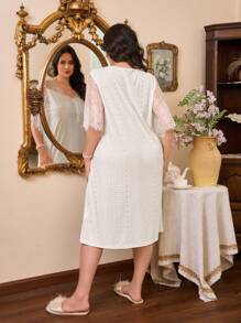 Côtesoire Plus Size Sheer Short Sleeve Nightgown, Fashionable For Summer - White - View 2