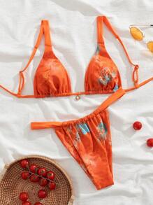 SHEIN Swim Springbreak 2 Pieces Sexy Shell Pendant Cami Top And Thong Bikini Set, Perfect For Summer Vacation - Multicolor - View 1