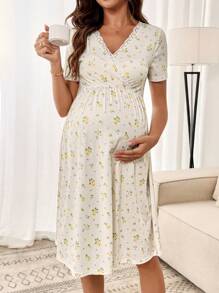 SHEIN 孕妇装、内衣和睡衣、睡衣套装、女士内衣、睡衣、睡裙、家居服、睡袍、睡袍、睡衣 - 杏色 - 查看 3