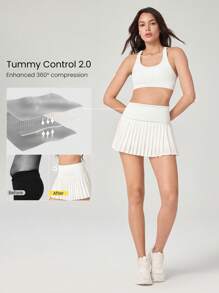GLOWMODE 3 英寸速干 Court Flair Tummy Control2.0 褶皱裙，内置短裤侧袋防滑握把低冲击网球高尔夫匹克球日常穿着 - 白色 - 查看 2