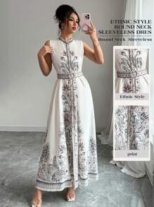 Chiquease Women's Bohemian Round Neck Sleeveless A-Line Dress For Spring/Summer - Multicolor - View 1