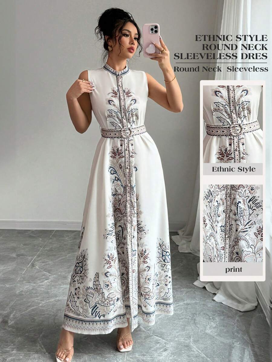 Chiquease Women's Bohemian Round Neck Sleeveless A-Line Dress For Spring/Summer - Multicolor - View 1