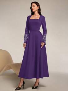 Modelyn Vestidos de noche elegantes para mujer con decoración de rhinestone para fiesta