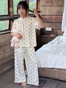 DAZY Tween Girls Loungewear Pajama Set, Fall, Back To School Clothes - White - View 4